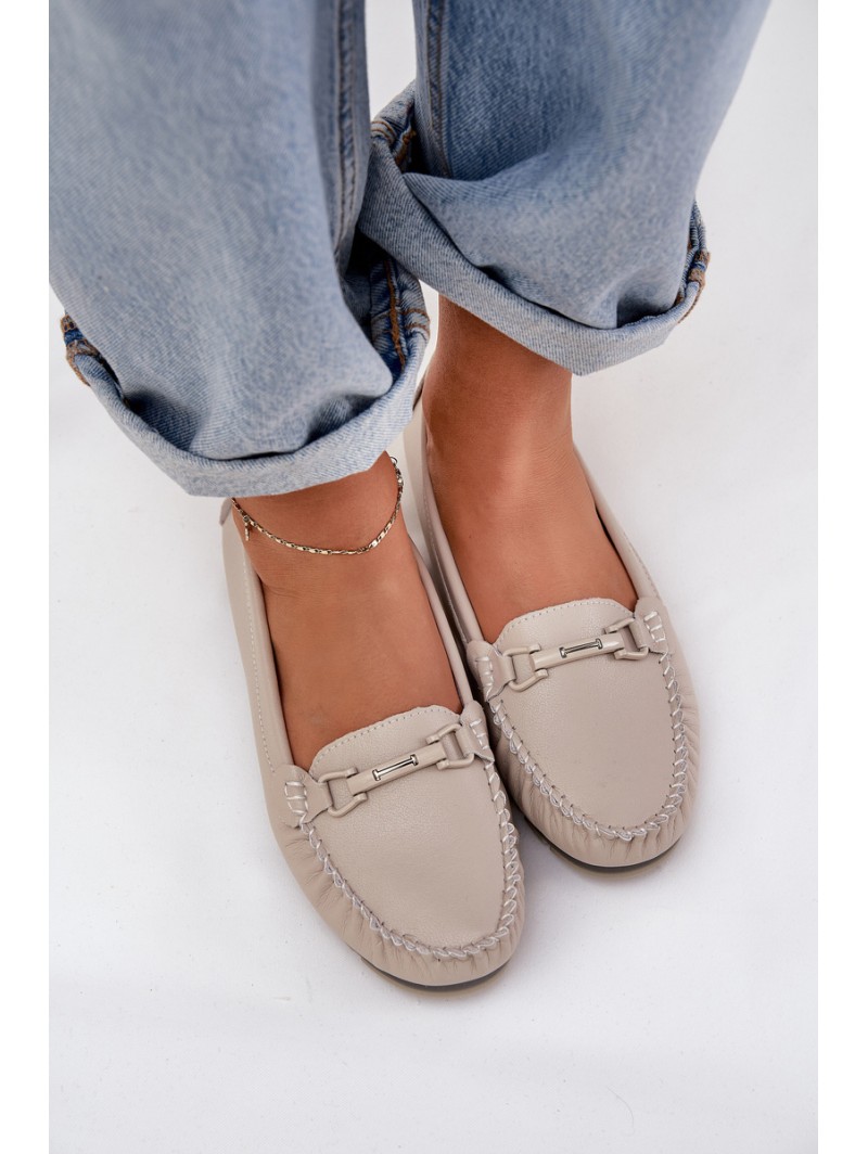 Flat Leather Moccasins With Decoration S.Barski LR51-547 Beige