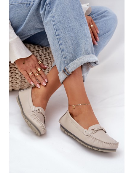 Flat Leather Moccasins With Decoration S.Barski LR51-547 Beige