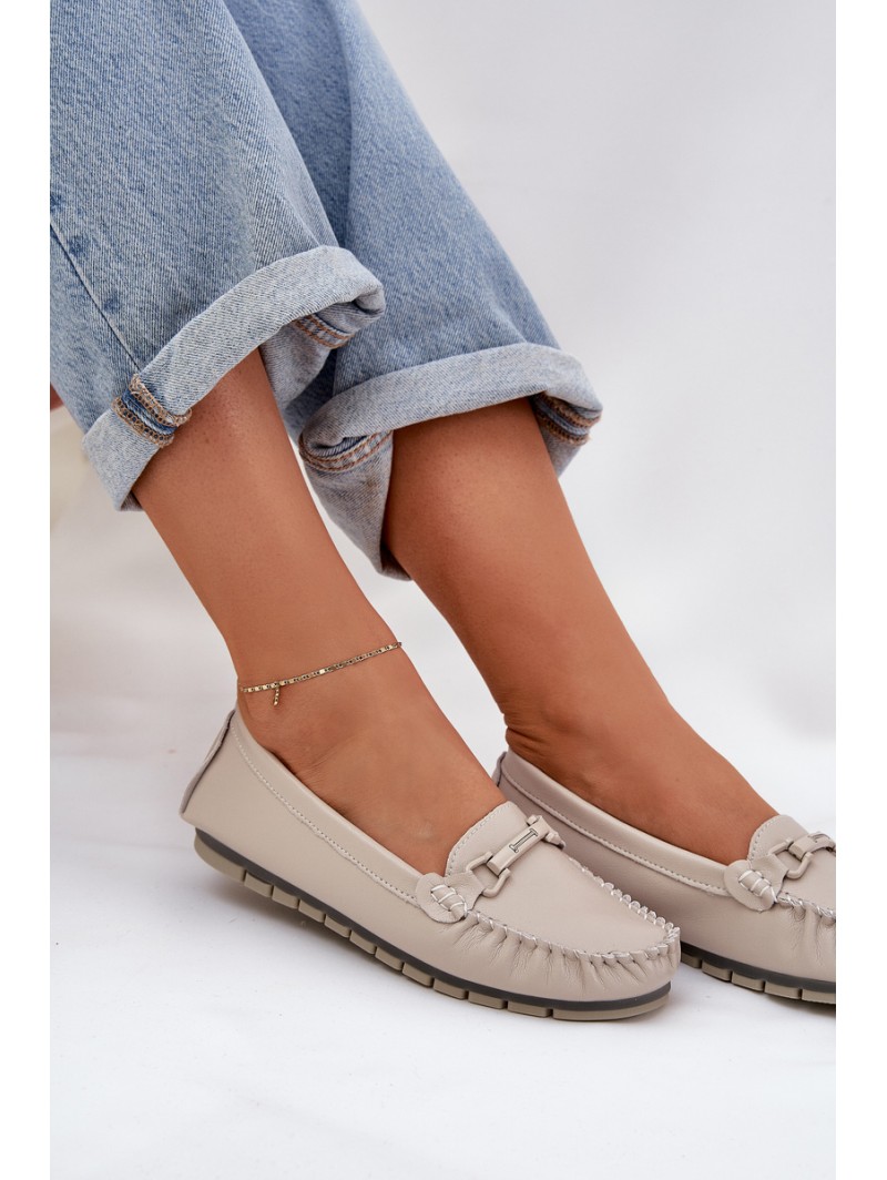 Flat Leather Moccasins With Decoration S.Barski LR51-547 Beige