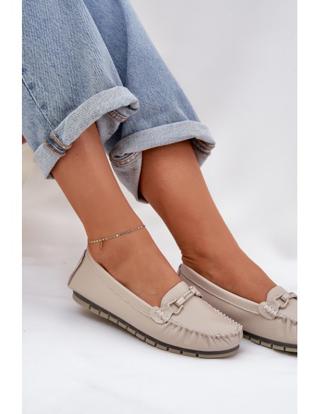 Flat Leather Moccasins With Decoration S.Barski LR51-547 Beige
