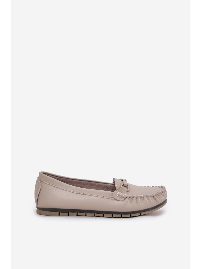 Flat Leather Moccasins With Decoration S.Barski LR51-547 Beige