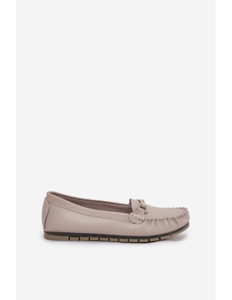 Flat Leather Moccasins With Decoration S.Barski LR51-547 Beige