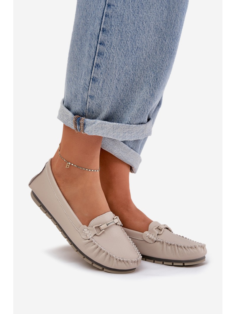 Flat Leather Moccasins With Decoration S.Barski LR51-547 Beige