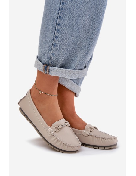 Flat Leather Moccasins With Decoration S.Barski LR51-547 Beige