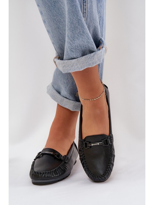 Flat Leather Moccasins With Decoration S.Barski LR51-547 Black