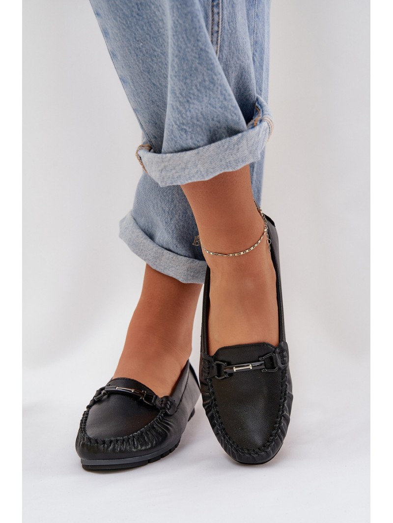 Flat Leather Moccasins With Decoration S.Barski LR51-547 Black