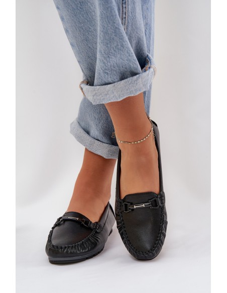Flat Leather Moccasins With Decoration S.Barski LR51-547 Black