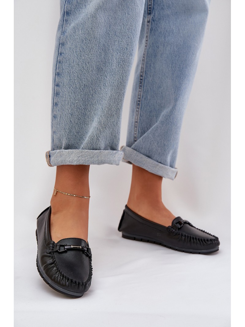Flat Leather Moccasins With Decoration S.Barski LR51-547 Black