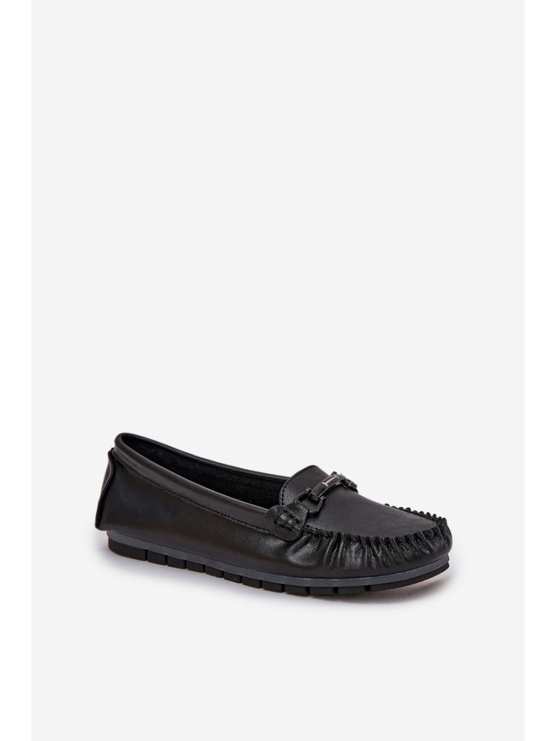 Flat Leather Moccasins With Decoration S.Barski LR51-547 Black