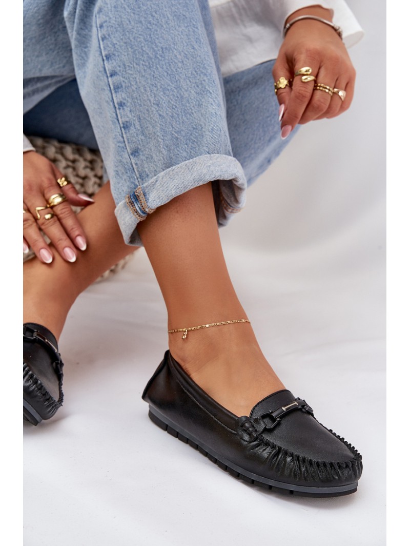 Flat Leather Moccasins With Decoration S.Barski LR51-547 Black