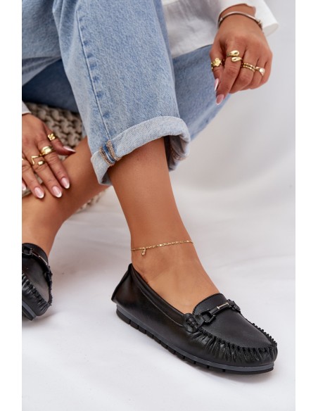 Flat Leather Moccasins With Decoration S.Barski LR51-547 Black