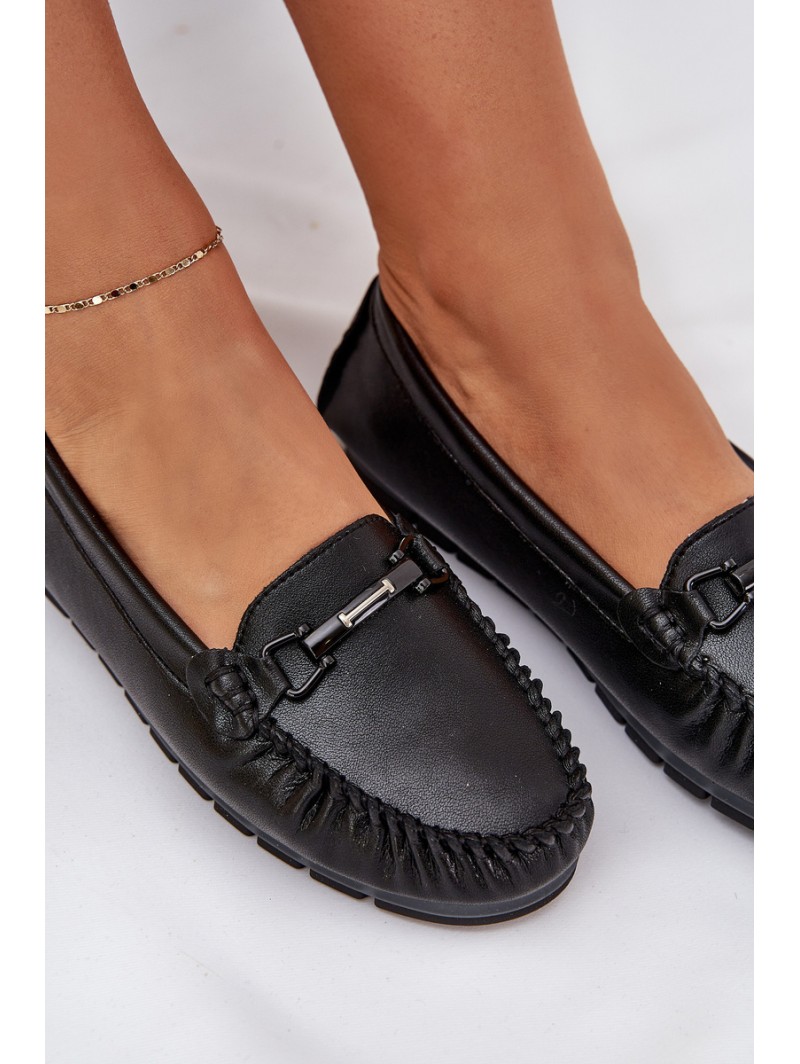 Flat Leather Moccasins With Decoration S.Barski LR51-547 Black