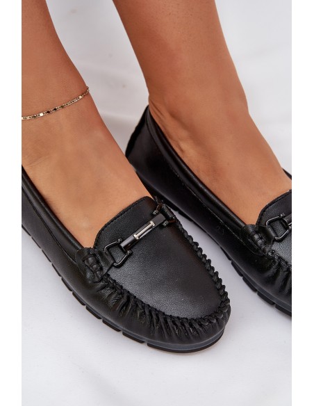 Flat Leather Moccasins With Decoration S.Barski LR51-547 Black