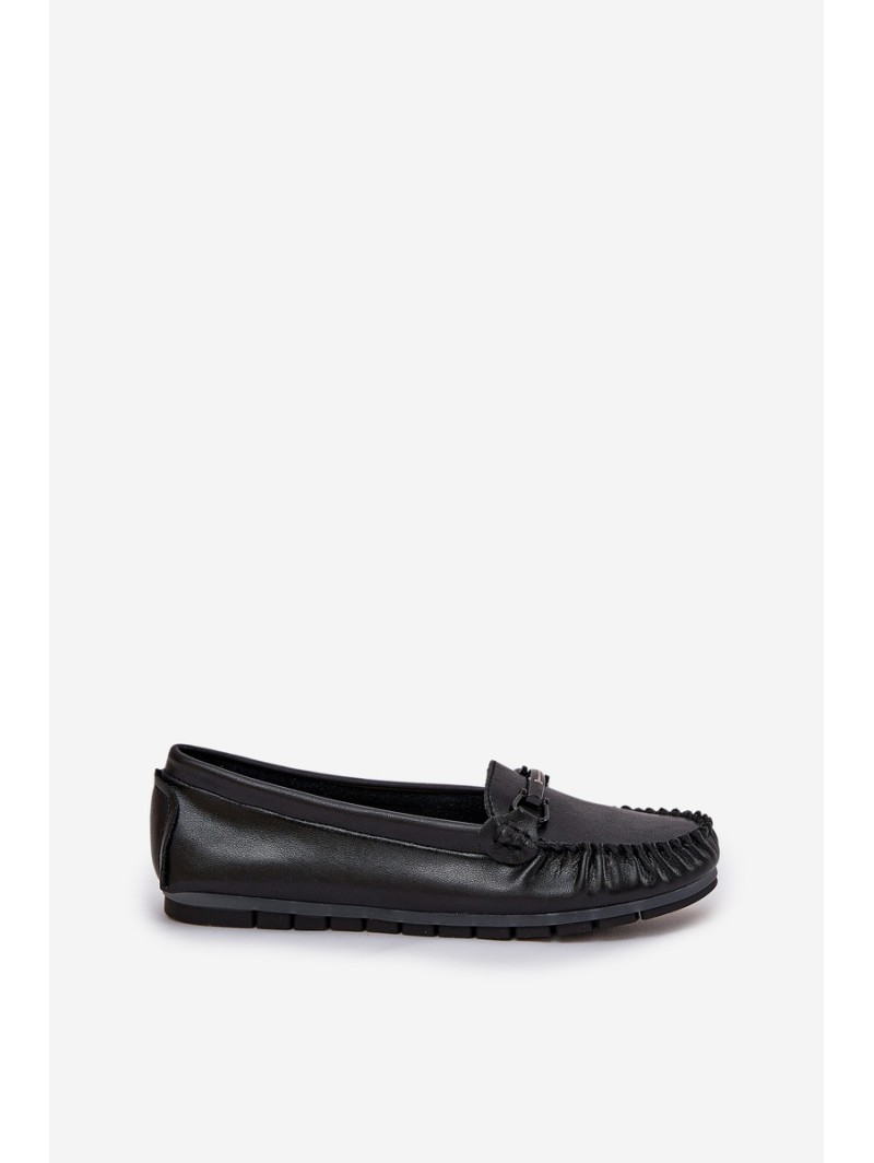 Flat Leather Moccasins With Decoration S.Barski LR51-547 Black