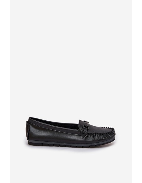 Flat Leather Moccasins With Decoration S.Barski LR51-547 Black