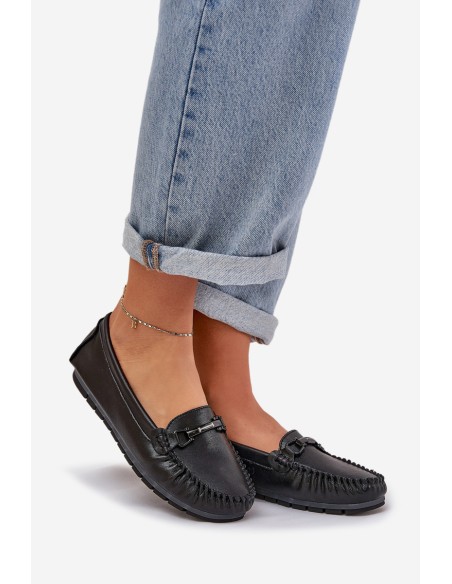 Flat Leather Moccasins With Decoration S.Barski LR51-547 Black