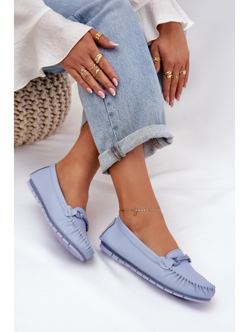 Flat Leather Moccasins With Decoration S.Barski LR51-547 Blue