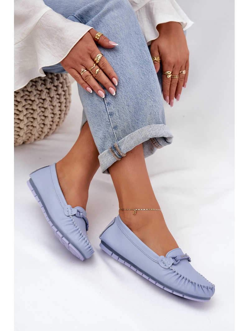 Flat Leather Moccasins With Decoration S.Barski LR51-547 Blue