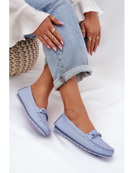 Flat Leather Moccasins With Decoration S.Barski LR51-547 Blue