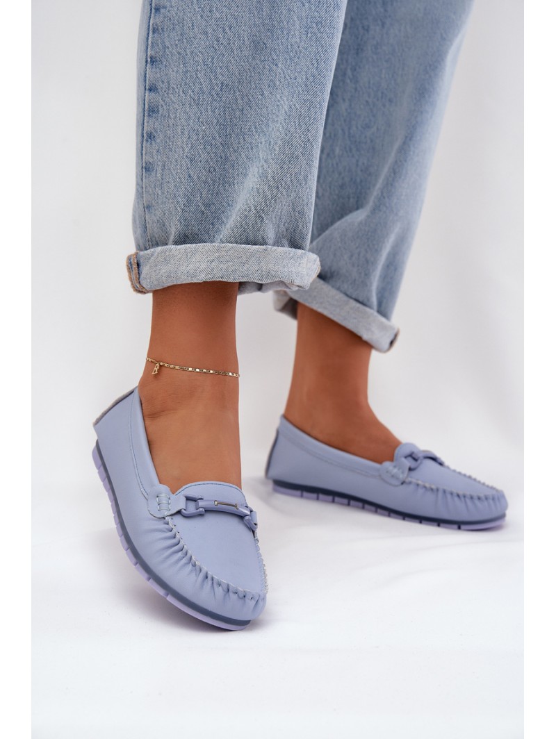 Flat Leather Moccasins With Decoration S.Barski LR51-547 Blue