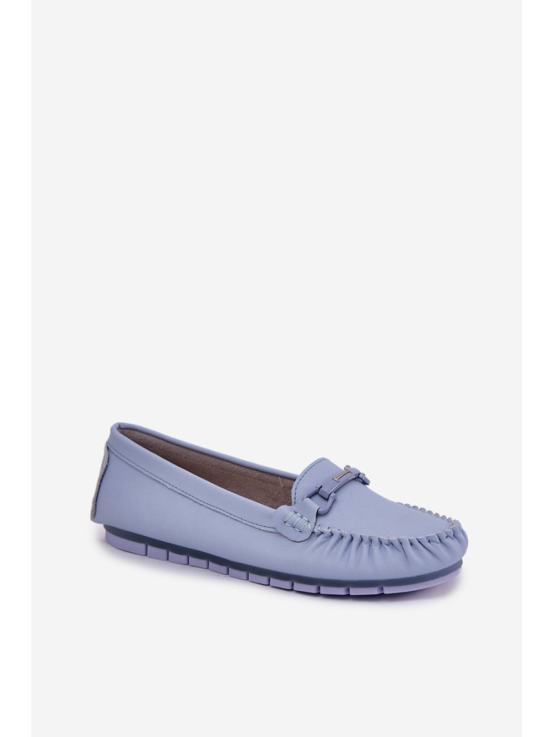 Flat Leather Moccasins With Decoration S.Barski LR51-547 Blue