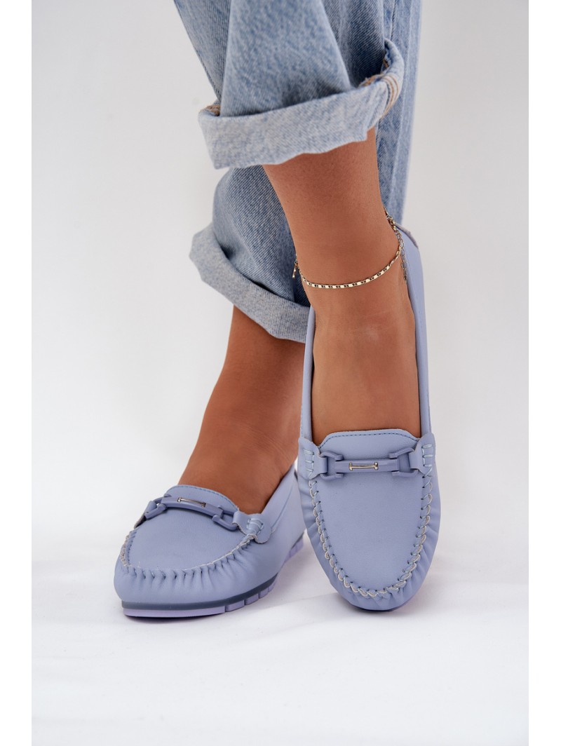 Flat Leather Moccasins With Decoration S.Barski LR51-547 Blue