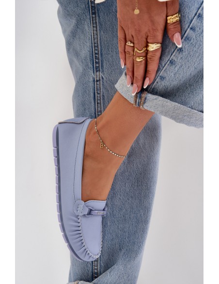 Flat Leather Moccasins With Decoration S.Barski LR51-547 Blue