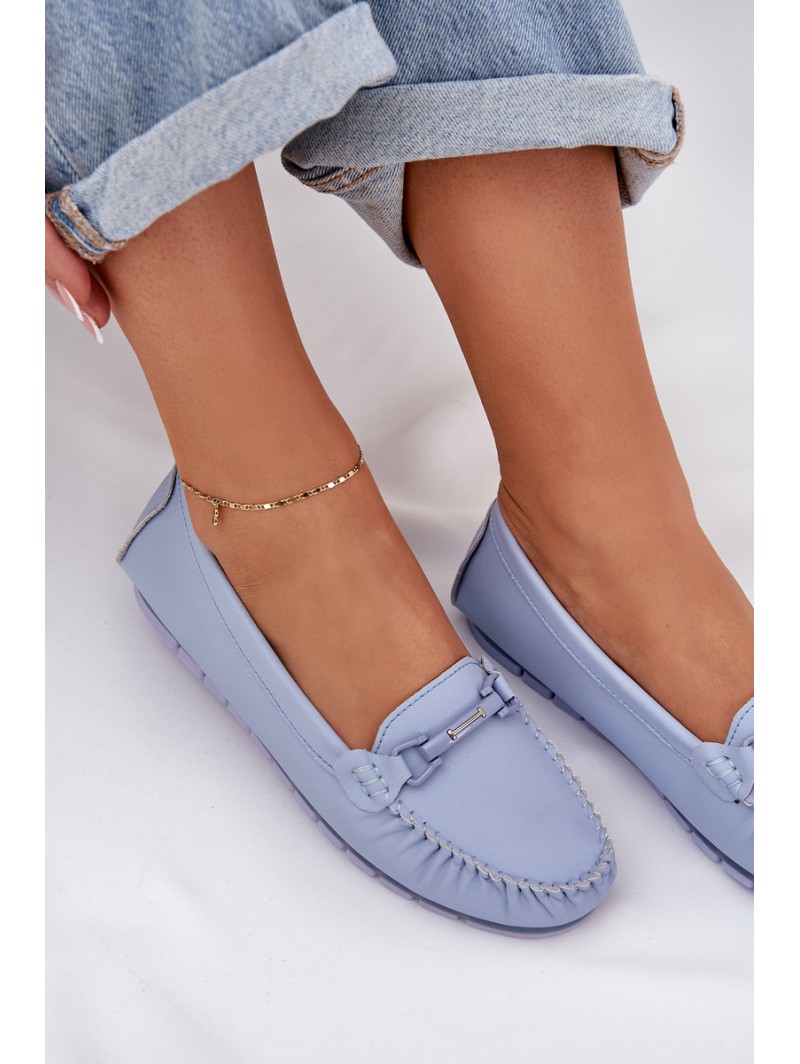 Flat Leather Moccasins With Decoration S.Barski LR51-547 Blue