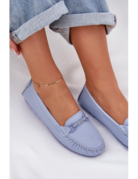 Flat Leather Moccasins With Decoration S.Barski LR51-547 Blue