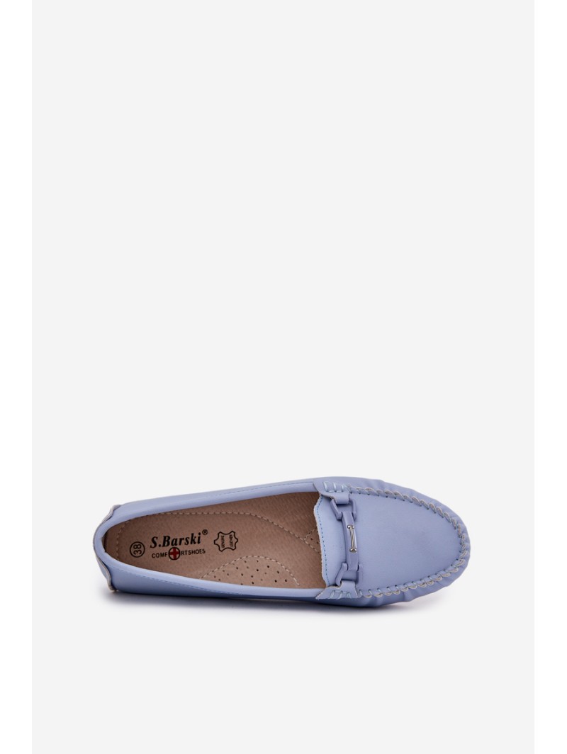 Flat Leather Moccasins With Decoration S.Barski LR51-547 Blue