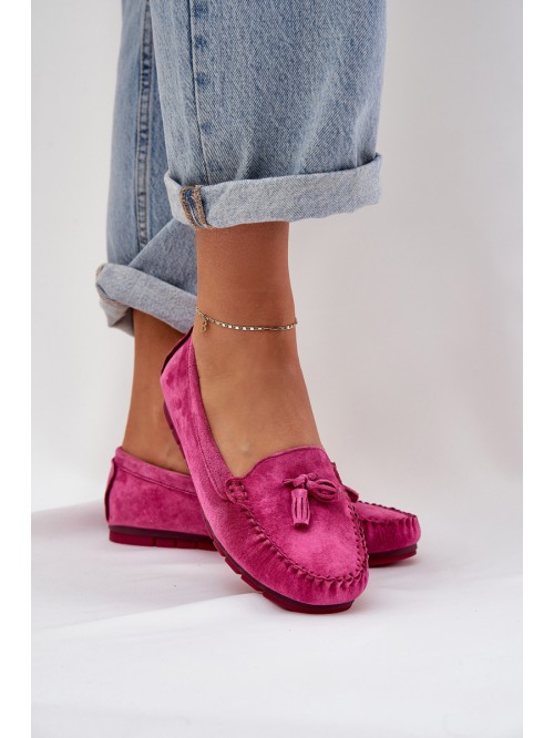 Women's Flat Classic Suede Moccasins S.Barski LR51-548 Fuchsia