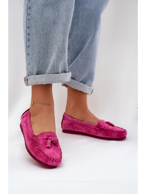 Women's Flat Classic Suede Moccasins S.Barski LR51-548 Fuchsia 2