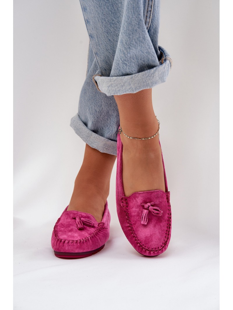 Women's Flat Classic Suede Moccasins S.Barski LR51-548 Fuchsia