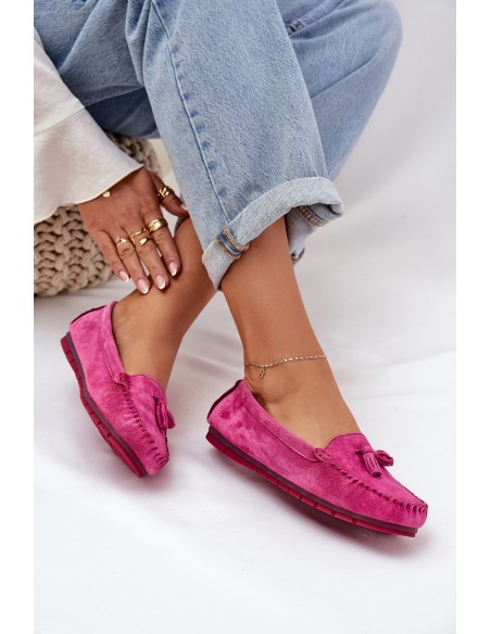 Women's Flat Classic Suede Moccasins S.Barski LR51-548 Fuchsia