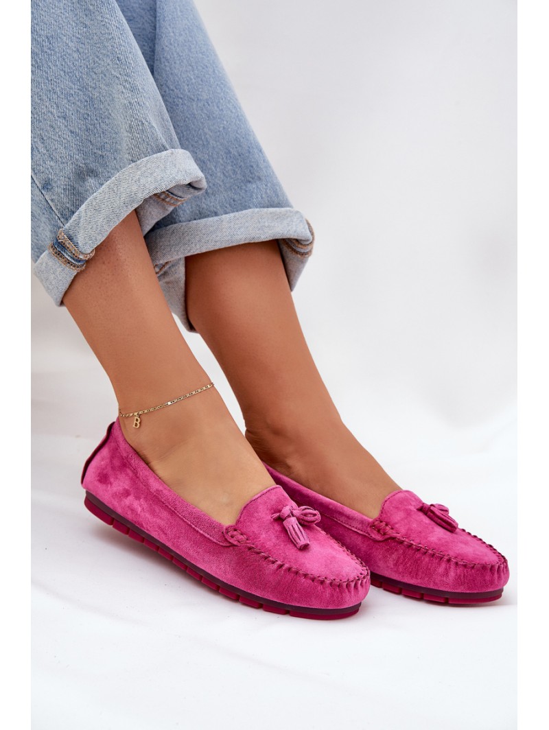Women's Flat Classic Suede Moccasins S.Barski LR51-548 Fuchsia