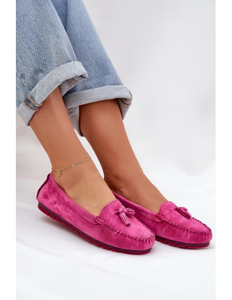 Women's Flat Classic Suede Moccasins S.Barski LR51-548 Fuchsia