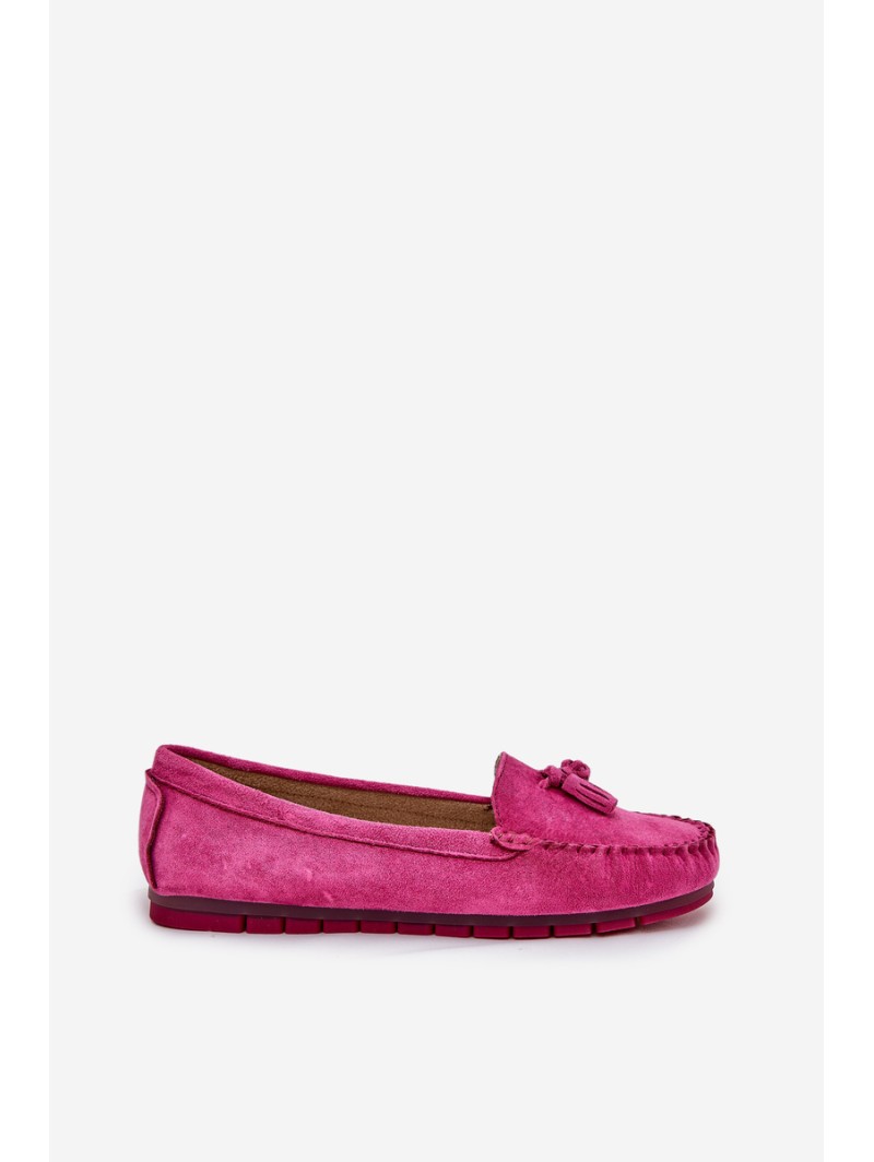 Women's Flat Classic Suede Moccasins S.Barski LR51-548 Fuchsia