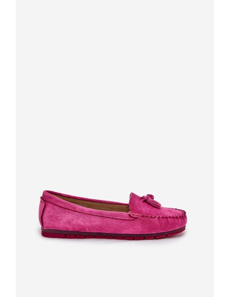 Women's Flat Classic Suede Moccasins S.Barski LR51-548 Fuchsia