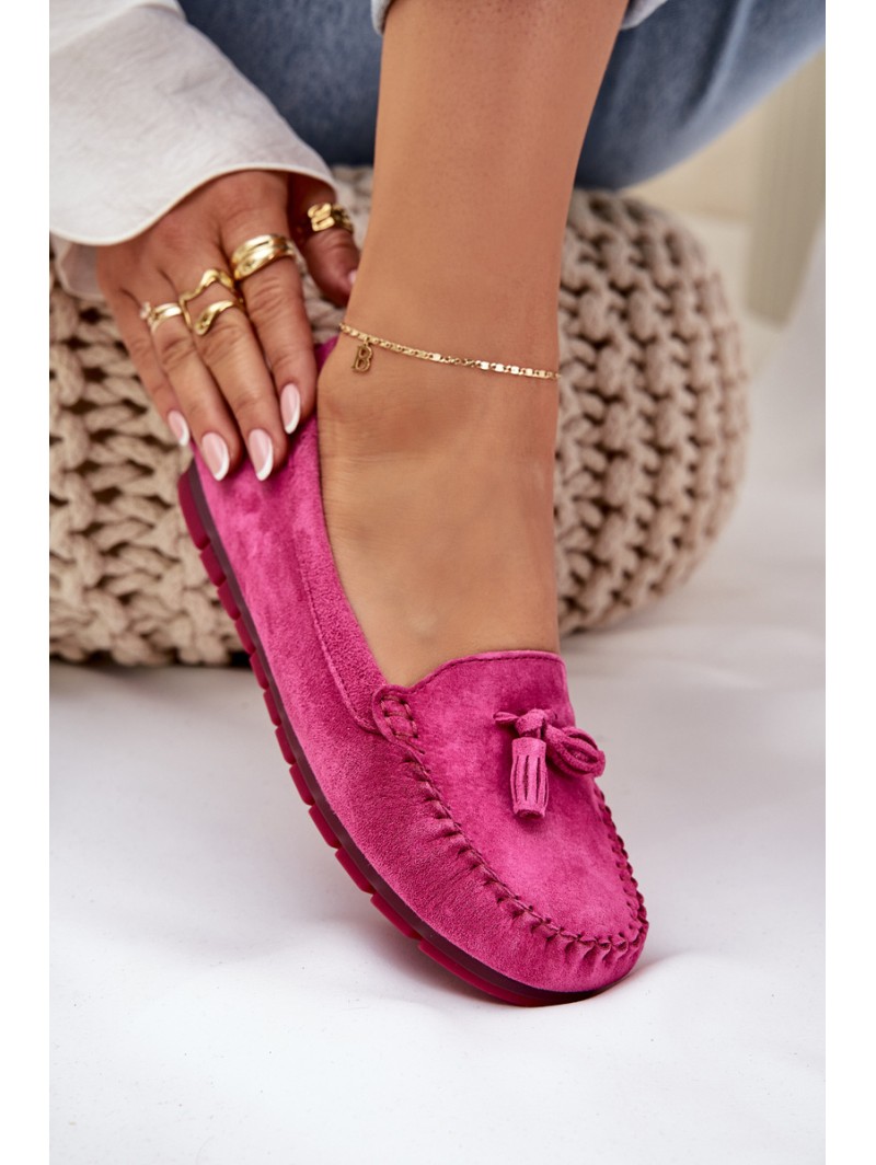 Women's Flat Classic Suede Moccasins S.Barski LR51-548 Fuchsia