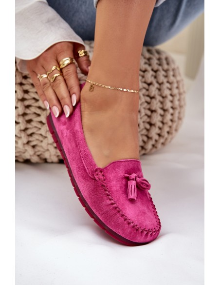 Women's Flat Classic Suede Moccasins S.Barski LR51-548 Fuchsia