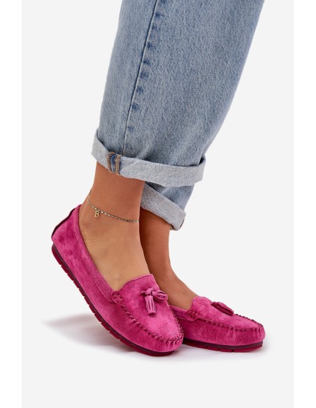 Women's Flat Classic Suede Moccasins S.Barski LR51-548 Fuchsia