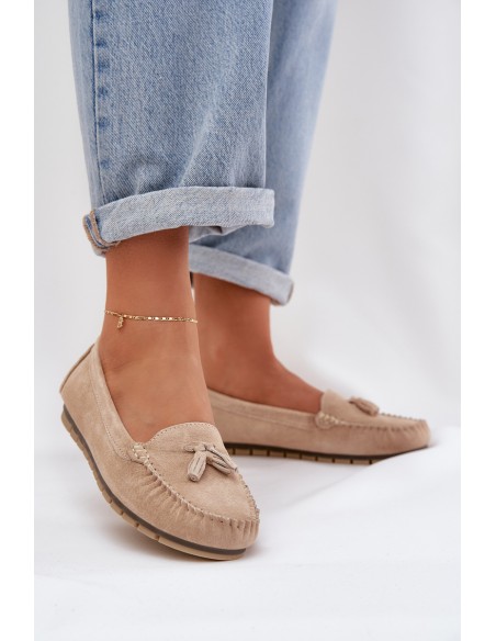 Women's Flat Classic Suede Loafers S.Barski LR51-548 Beige