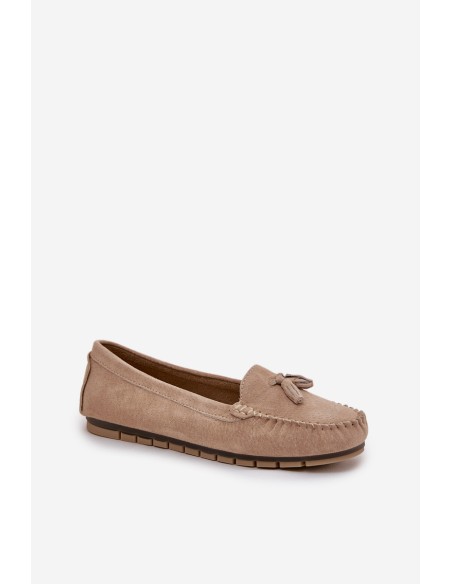Women's Flat Classic Suede Loafers S.Barski LR51-548 Beige