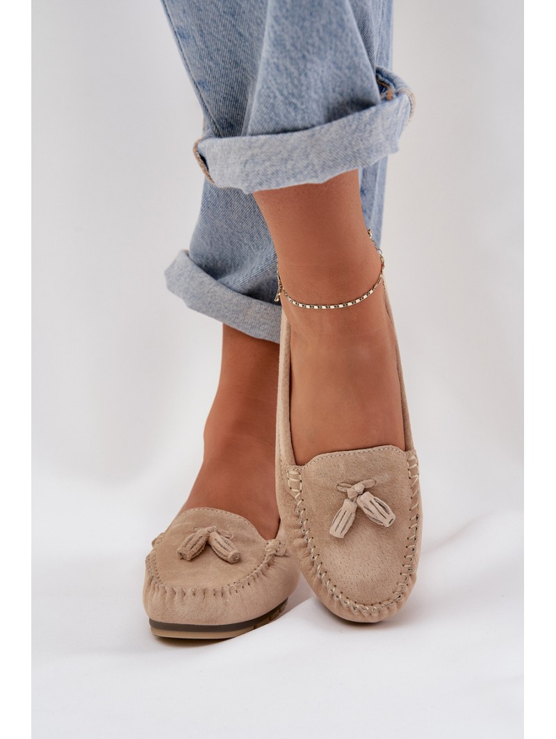 Women's Flat Classic Suede Loafers S.Barski LR51-548 Beige