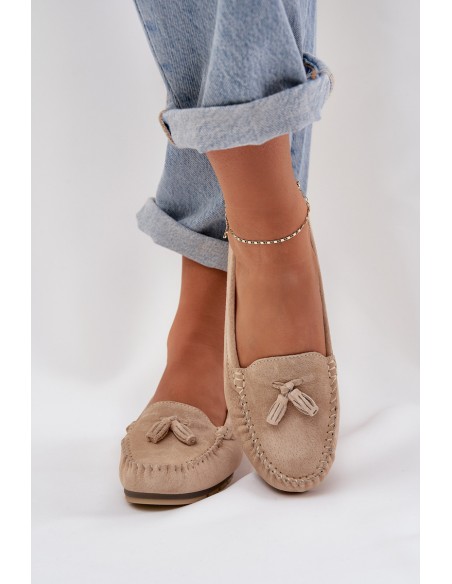 Women's Flat Classic Suede Loafers S.Barski LR51-548 Beige