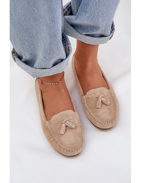 Women's Flat Classic Suede Loafers S.Barski LR51-548 Beige