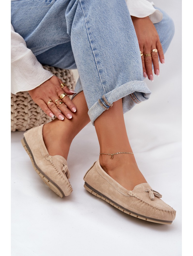 Women's Flat Classic Suede Loafers S.Barski LR51-548 Beige