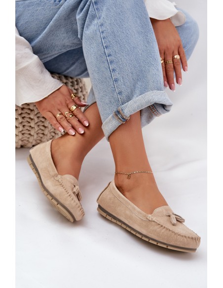 Women's Flat Classic Suede Loafers S.Barski LR51-548 Beige