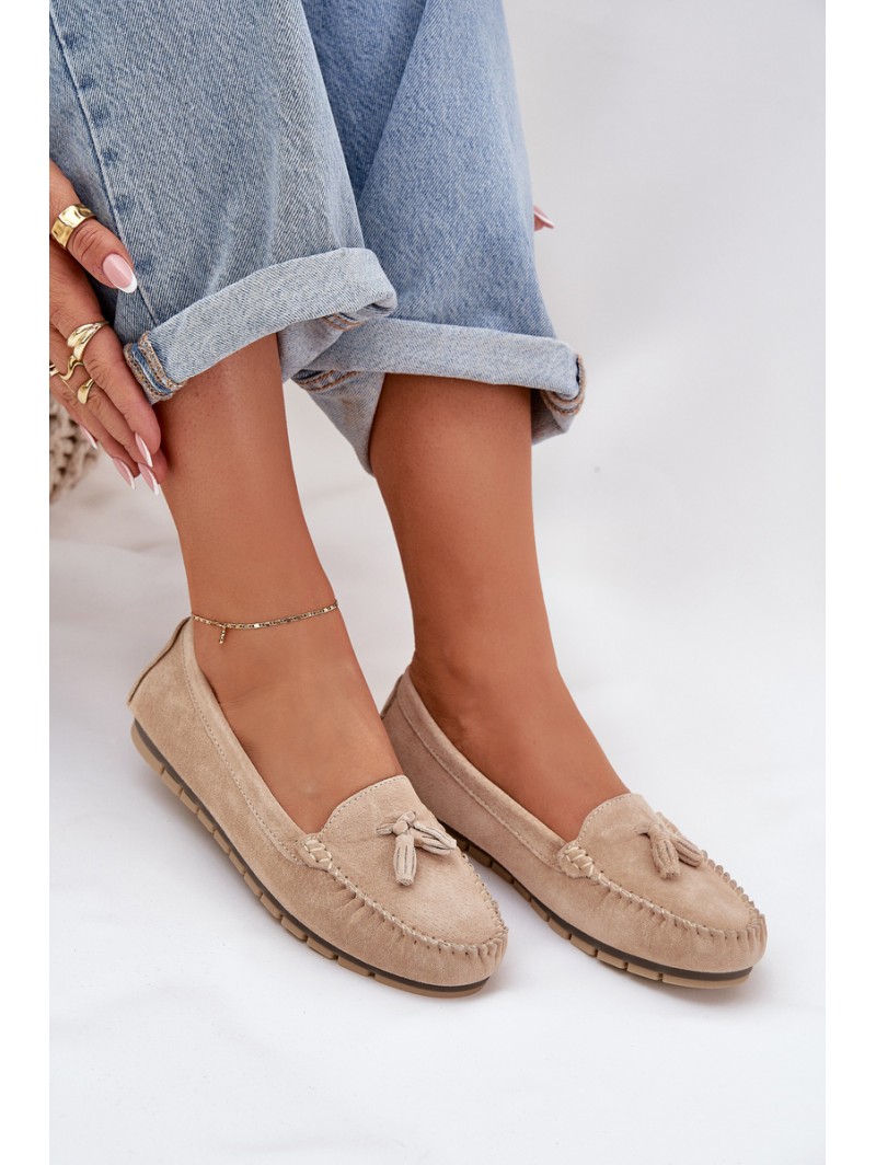 Women's Flat Classic Suede Loafers S.Barski LR51-548 Beige