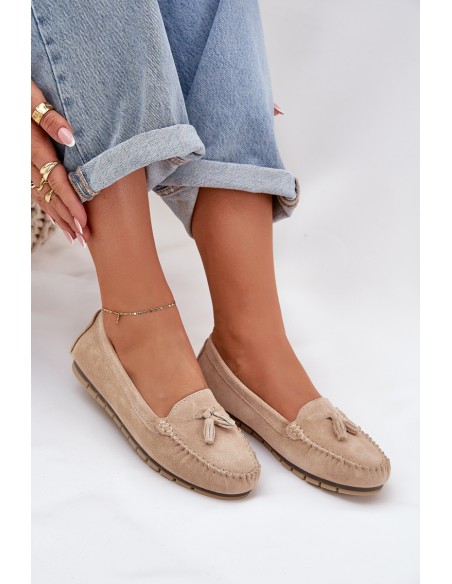 Women's Flat Classic Suede Loafers S.Barski LR51-548 Beige